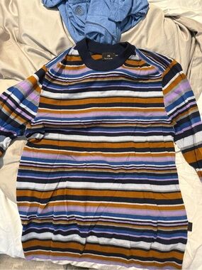PS Paul Smith Multicolor Striped Crewneck Sweater - Navy, Purple, Gold, White